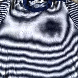 Womens med  Zara cotton T blue white srtipes
